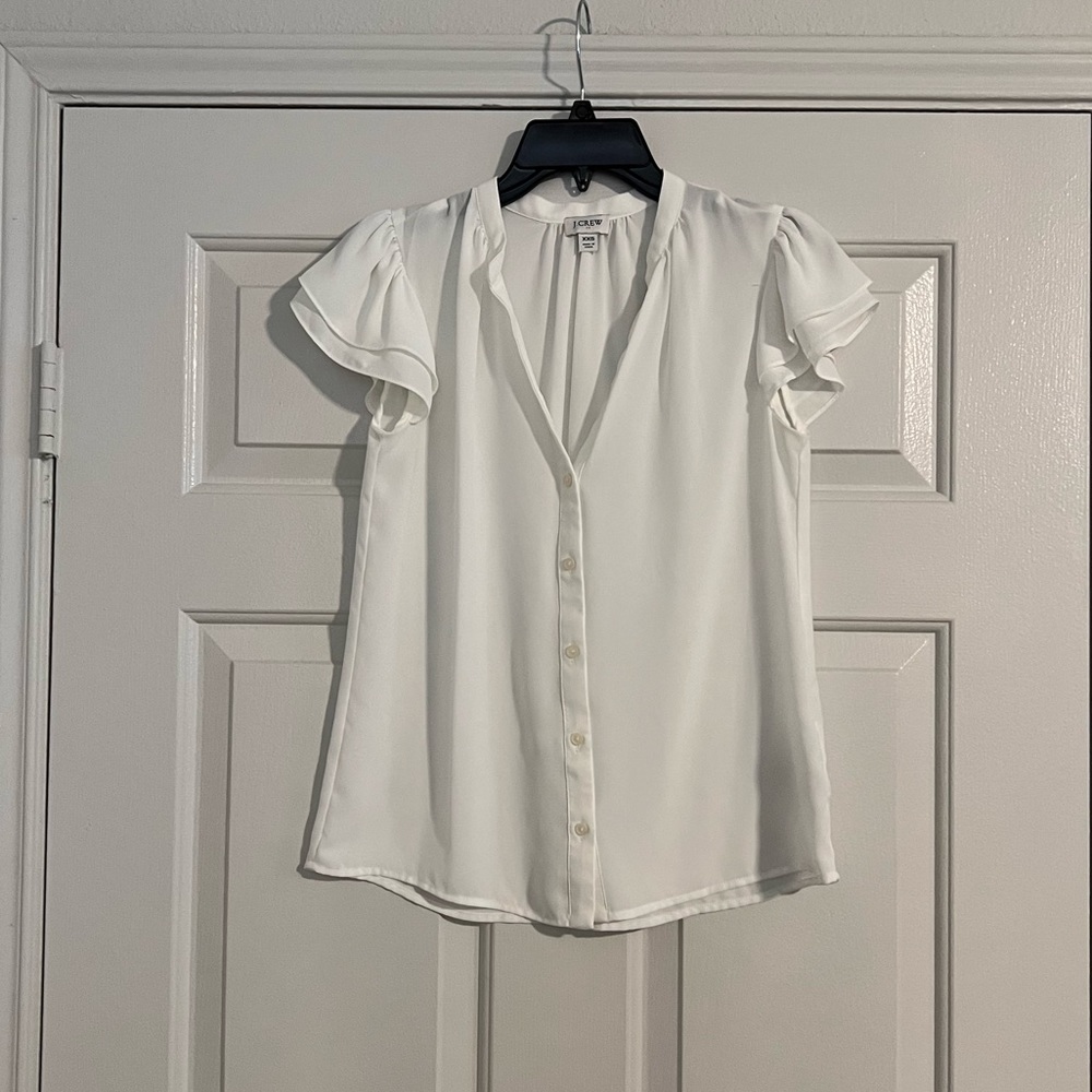 J Crew Button Up Blouse With Flutter Sleeve - image 1